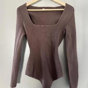 Abercrombie & Fitch brown ribbed square neck long sleeve top Size L